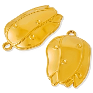 Close-up of elegant gold flower bud pendants in polished 304 stainless steel