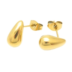 Minimalist polished golden teardrop stud earrings in stainless steel for women
