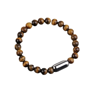 8mm natural yellow tiger eye stone beaded bracelet with cylindrical stainless steel clasp
