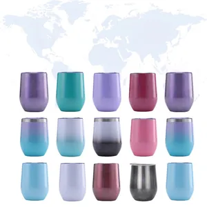 12oz stainless steel wine tumblers in assorted colors and vacuum insulated egg cups
