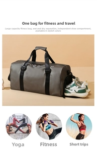 Detail view of fitness travel bag with dedicated shoe compartment and wet dry separation