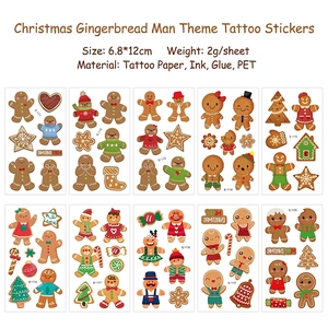 Set of 10 waterproof gingerbread Christmas tattoo stickers for holiday parties
