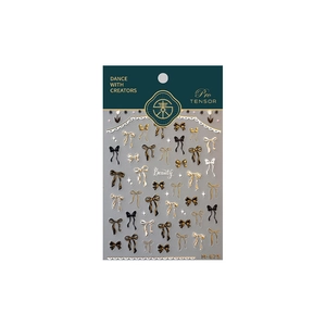 3D bow nail stickers in gold, black, and white with metallic embossed texture M-675