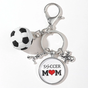 Soccer Mom stainless steel keychain with football charms for Mother's Day gifts