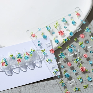 5D Relief Nail Stickers 3D Embossed Floral Butterfly Self Adhesive Decals Retro Flower Manicure DIY Decoration Women