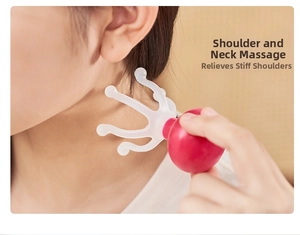 Pink manual neck massager with six claws for muscle tension relief and relaxation