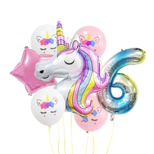 Kit de ballons licorne arc-en-ciel pour 6e anniversaire avec feuille d'argent et étoiles