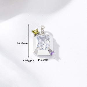 Macro detail of rectangle purple zircon pendant showing exact dimensions and 4.93g weight