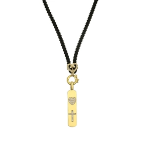 Collier plaqué or avec fermoir cœur et pendentif rectangulaire à motifs croix et cœur