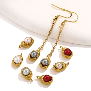 Golden stainless steel pea-shaped pearl pendants and earrings for DIY jewelry making
