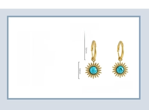 Detailed size specifications for 18K gold-plated stainless steel turquoise sun earrings