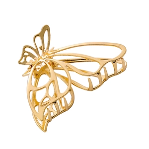 Elegant gold butterfly hair claw clip with hollow metal design and polished finish