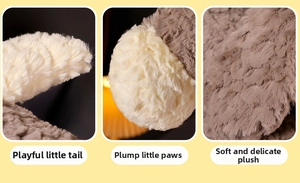 Detail view showing the soft texture and round foot design of the plush bear toy