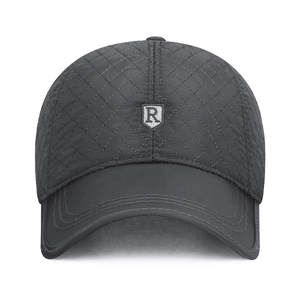 Winter padded quilted baseball cap with ear protection and shield embroidery for men