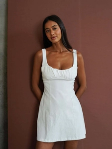 Sexy Midi-Jurk Met U-Hals Mouwloos Met Bandjes Geplooid Voor Dames Effen Kleur Slanke Taille Mode Streetstyle