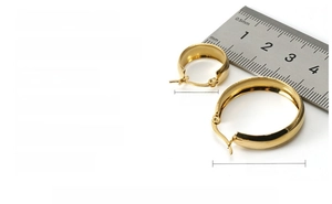 Detail view of 18K gold plated titanium steel hoop earrings with size measurements