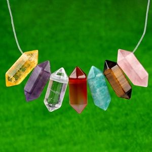 Natural Stone Crystal Pendants Double Terminated Hexagonal Column Pointed Beads For DIY Jewelry Making Accessories