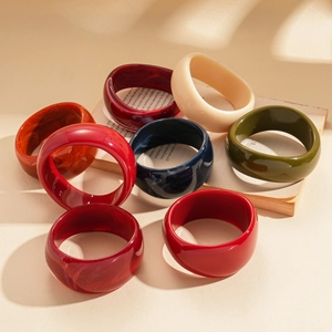 Retro marble texture acrylic bangle set with colorful resin geometric round bracelets
