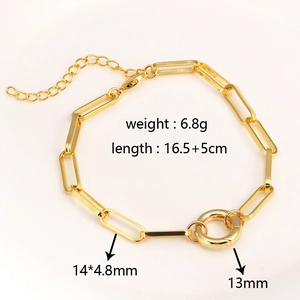 Detailed specs of gold plated paperclip chain bracelet with dimensions and weight info