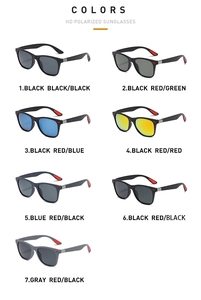 Showcase of seven HD polarized sports sunglasses in various frame and lens color options