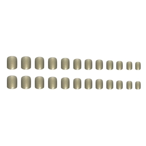 Short square aurora vintage green fake nails set with shimmer champagne gold finish