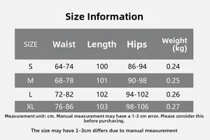 Detailed size chart for high waist PU leather pants showing waist, hips and length in cm