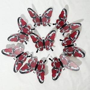3D Red Rose and Skull Halloween butterfly wall stickers in a circular arrangement