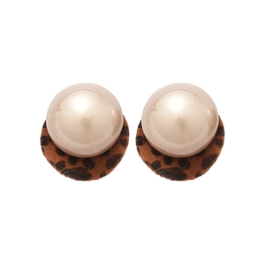 French vintage pearl and leopard print felt ball stud earrings on white background