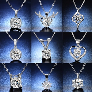 Round Brilliant Cut Zirconia Pendant Necklace Copper Silver Plated Clavicle Chain Geometric Heart Flower Design Women