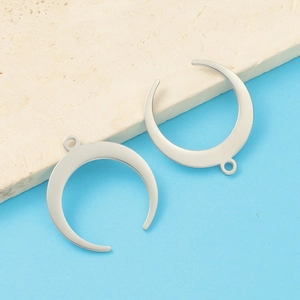 Polished silver stainless steel hollow crescent moon charms with jump rings for DIY jewelry
