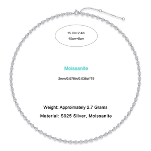 Macro detail of S925 silver necklace featuring 79 pieces of 2mm moissanite stones