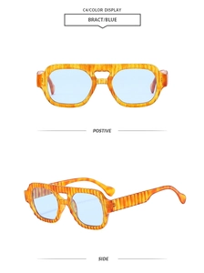 Retro tortoiseshell sunglasses with vertical stripes and light blue lenses in C4 color