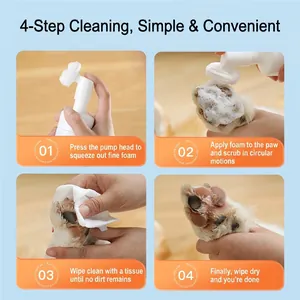 Waterless pet paw cleaning foam with soft brush for dogs and cats hygiene care