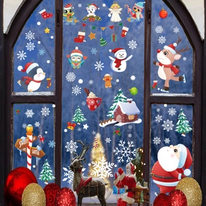 Autocollants Fenêtre Noël PVC Électrostatique Père Noël Renne Flocon De Neige Double Face Décalcomanies Verre Décoration Maison