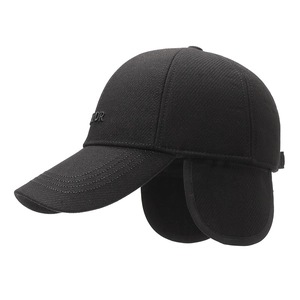 Winter thermal baseball cap with ear flaps and Dior embroidery for men in black