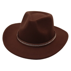 Cappello Fedora Da Cowboy Occidentale A Tesa Larga Feltro Cotone Fascia Con Strass Stile Jazz Retro