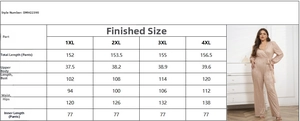 Guide des tailles détaillé pour combinaison à paillettes avec mesures de la taille 1XL à 4XL