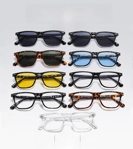 Matrix display of stylish square frame sunglasses and optical glasses in multiple colors