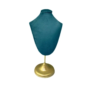 Buste de présentation collier en velours vert foncé avec base ronde en métal doré