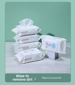 Detail of 12-piece portable down jacket cleaning wipes with a resealable flip lid