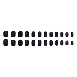 Glossy short square black press-on nails set with 24 pieces on white background