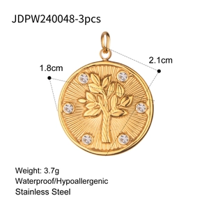 Detail of 18k gold plated tree of life pendant with crystals, 2.1cm stainless steel charm