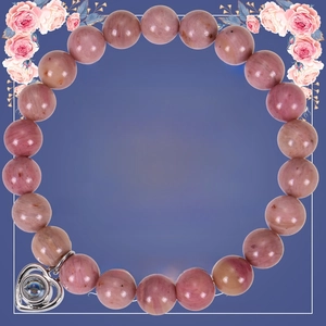 Pink gemstone bracelet with silver heart pendant on floral wife greeting card