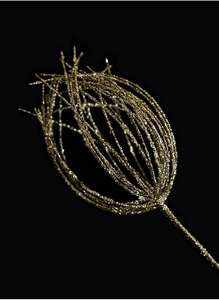 Détail macro d'une branche de feu d'artifice dorée pailletée de 32 cm pour Noël