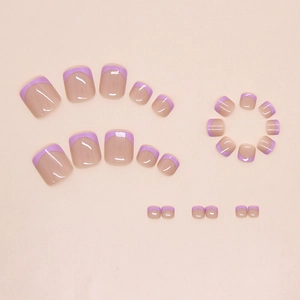 French style lavender and nude pink fake toenails with glossy finish in a set of 24 pieces