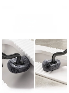 L-shaped brush head cleaning hard-to-reach toilet grooves and pedal edges in bathroom