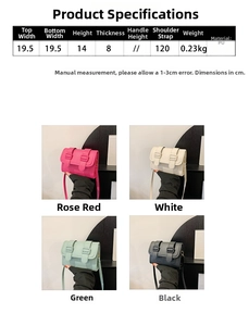 Detailed size chart and multi-color options for the minimalist PU leather crossbody bag