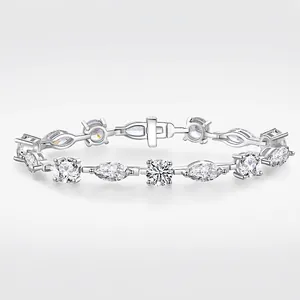 Lussuoso Bracciale in Argento Sterling S925 con Zirconia Donna Moda Geometrica Marquise Tondo Zirconia Tennis Gioielli Regalo