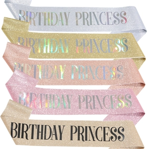Glitter Birthday Princess sashes in gold silver and rose gold for party celebration