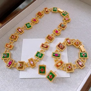 Vintage style multi-color enamel jewelry set with necklace bracelet and earrings